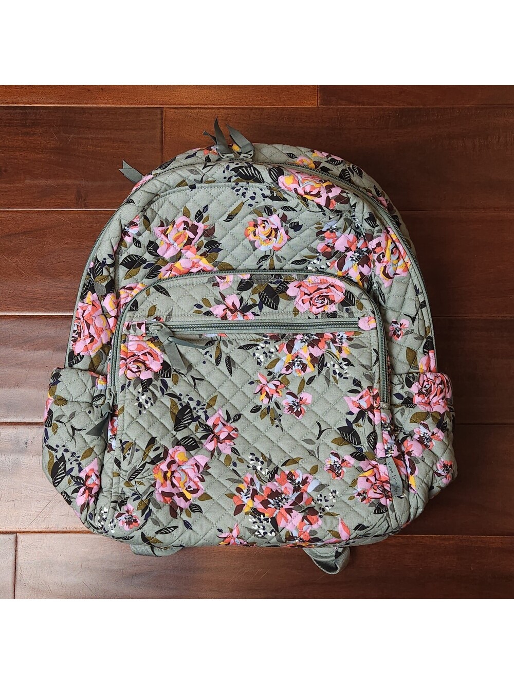 Vera Bradley Campus Backpack Rosy Outlook Sage Green Quilted Cotton